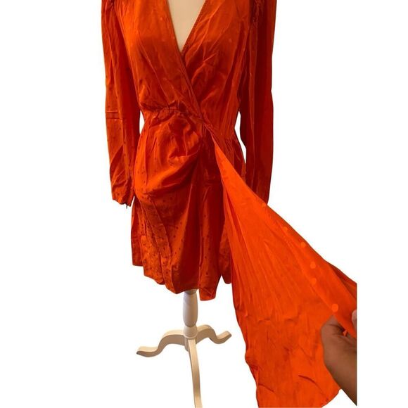 Essentiel Antwerp Viesbeth Silk Puff Sleeve Dress Orange Size 8 MSRP: $460 - Picture 5 of 11